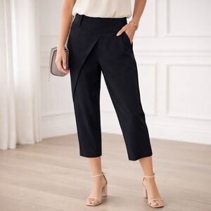IXOS Italy Wrap Front Cropped Crepe Pants Black Minimalist Avant Garde IT40 US4
